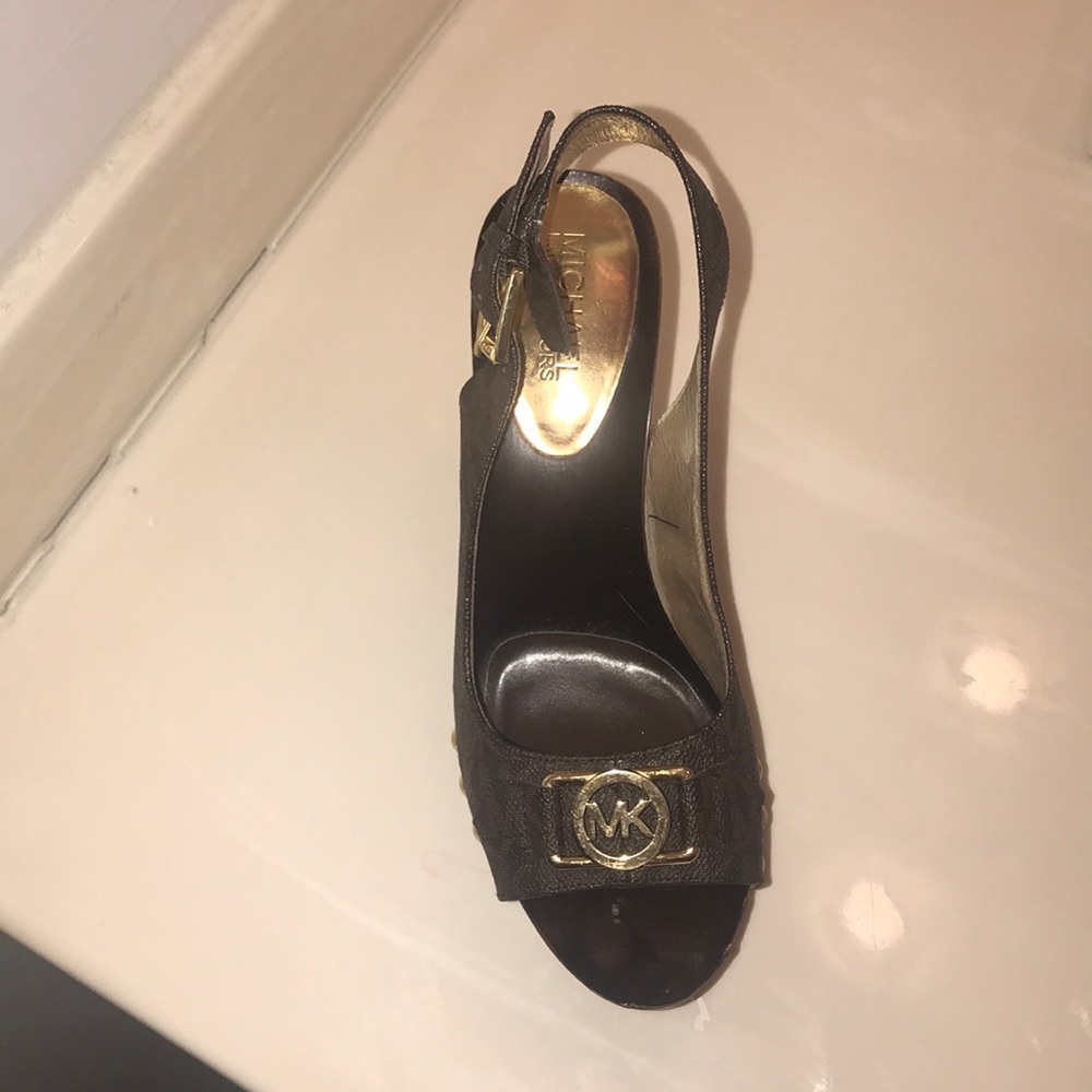 dark brown micheal kors charm sling heel